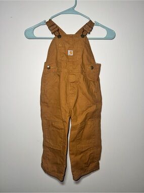 Carhartt Brown Kid's Cm8609 Loose Fit Double Knee Canvas Bib Overalls Lined